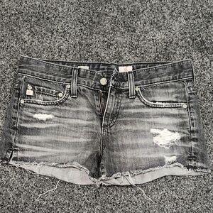 AG Adriano Goldschmied Bonnie Relaxed Shorts Aged Black Distressed Size 25